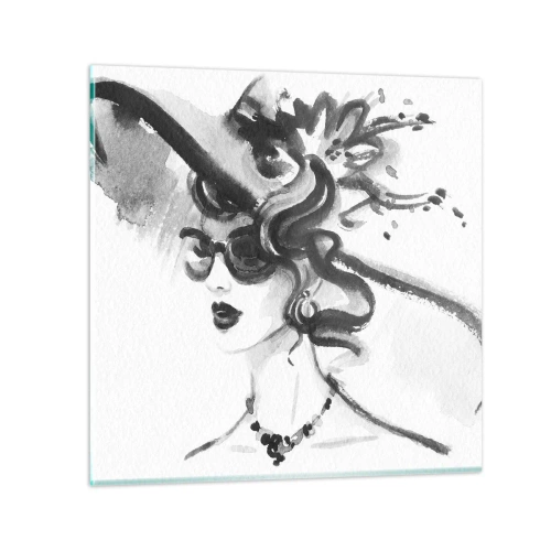 Glastavla - Bild på glas - Dam med karaktär - 70x70 cm