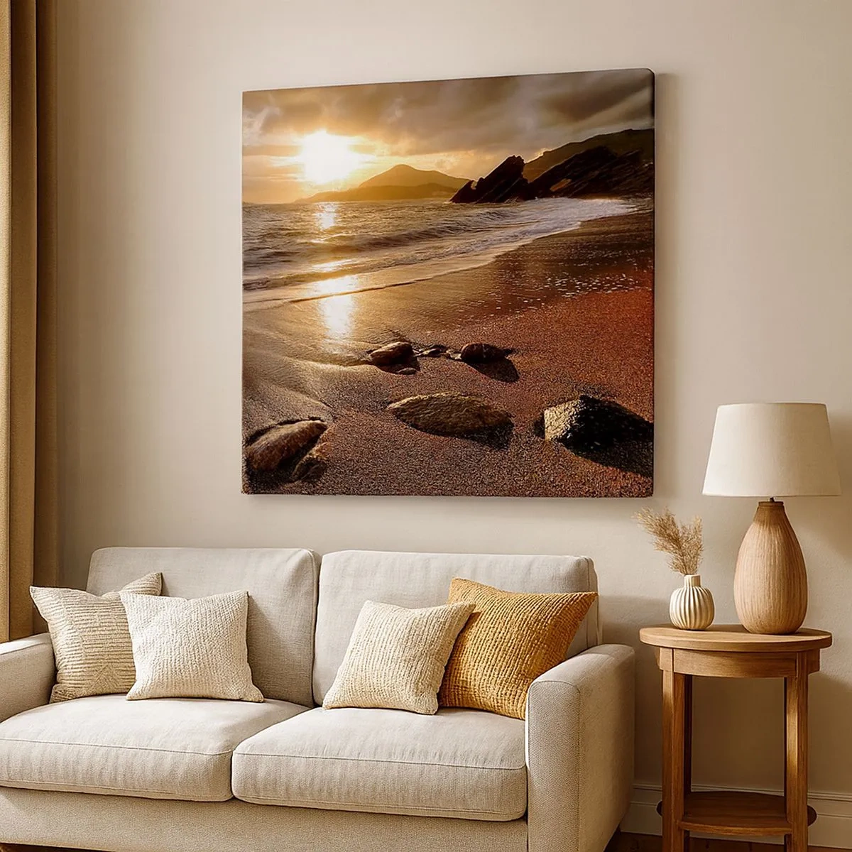 Canvastavla - Bild på duk - Följ solen mot kullarna - 30x30 cm