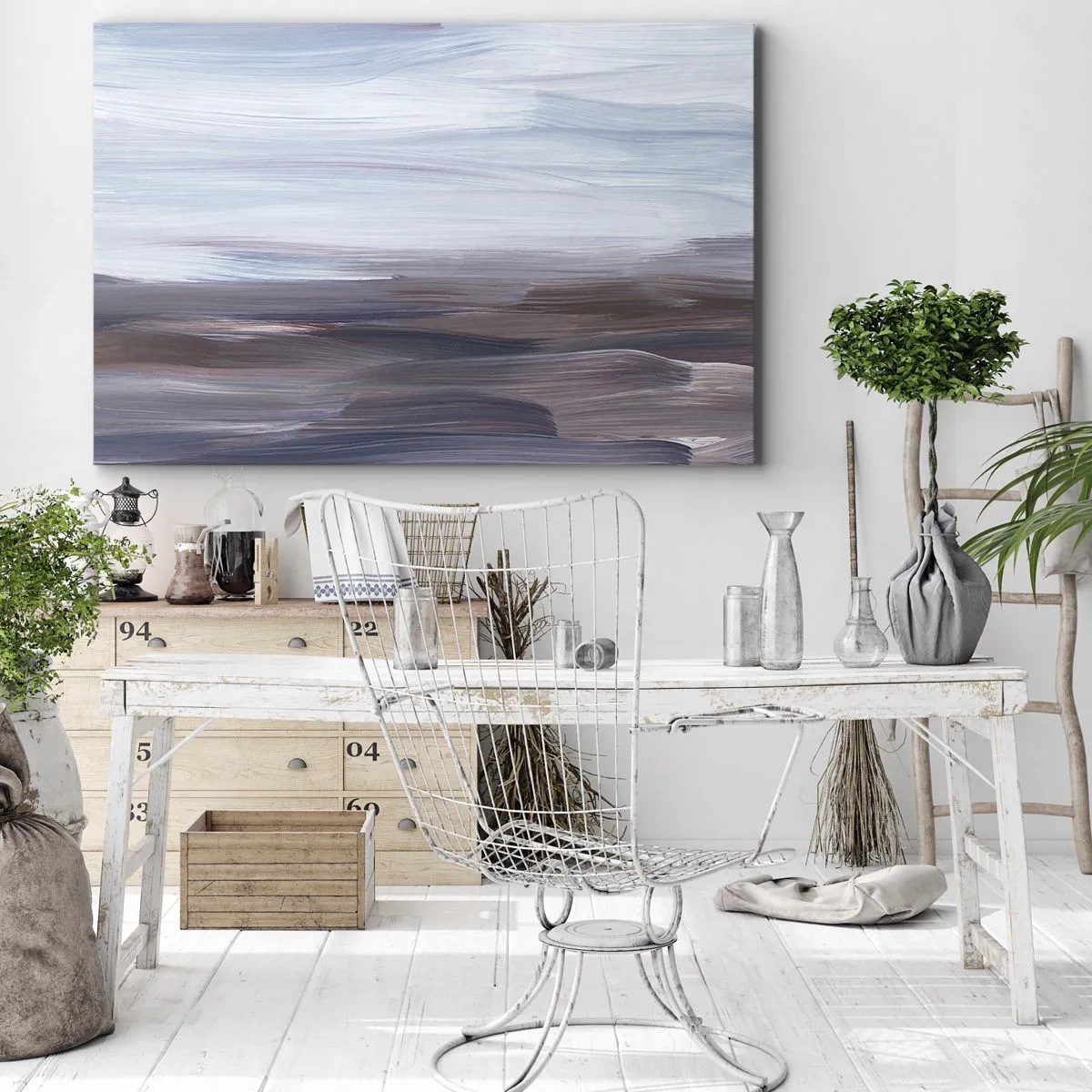 Canvastavla - Bild på duk - En subtil abstraktion med fina penseldrag i pastellfärger. - 70x50cm - Element: vatten - Modern väggdekoration för vardagsrum och sovrum ARTTOR