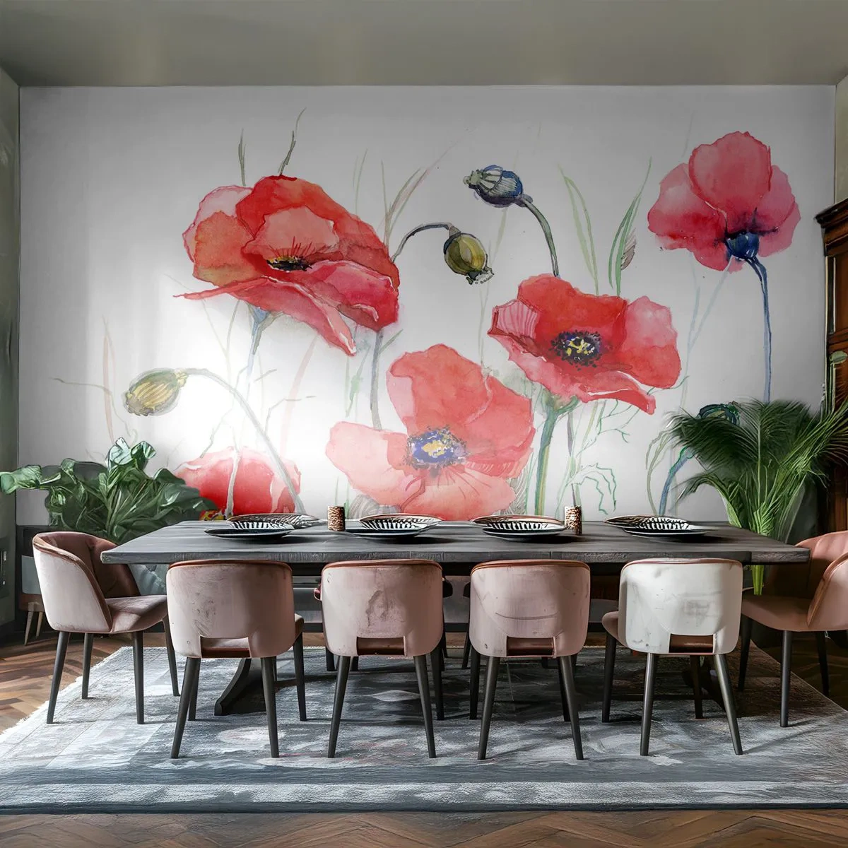 Självhäftande Fototapet Deluxe Sticker - Polska blommor - Blommor, Vallmofrön, Natur - 450x315 cm