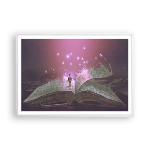 Affisch i vit ram - Inbjudan till en annan värld - läs! - 100x70 cm