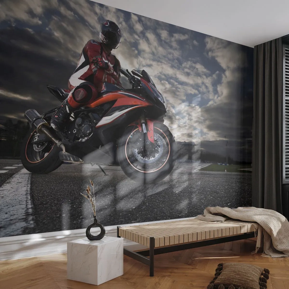 Självhäftande Fototapet Deluxe Sticker - Mörk ryttare - Bil, Motorcykel, Lopp - 250x175 cm