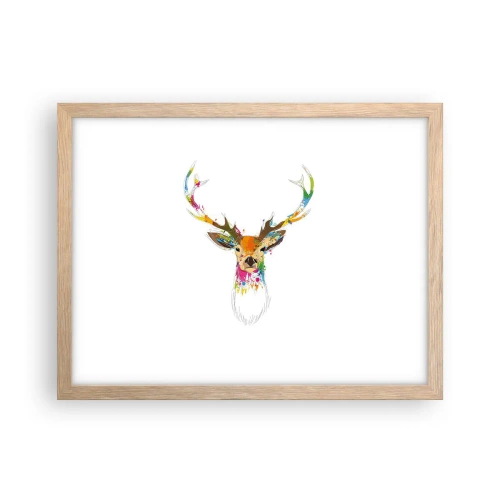 Affisch i ram av ljusek - Hjort badar i färg - 40x30 cm