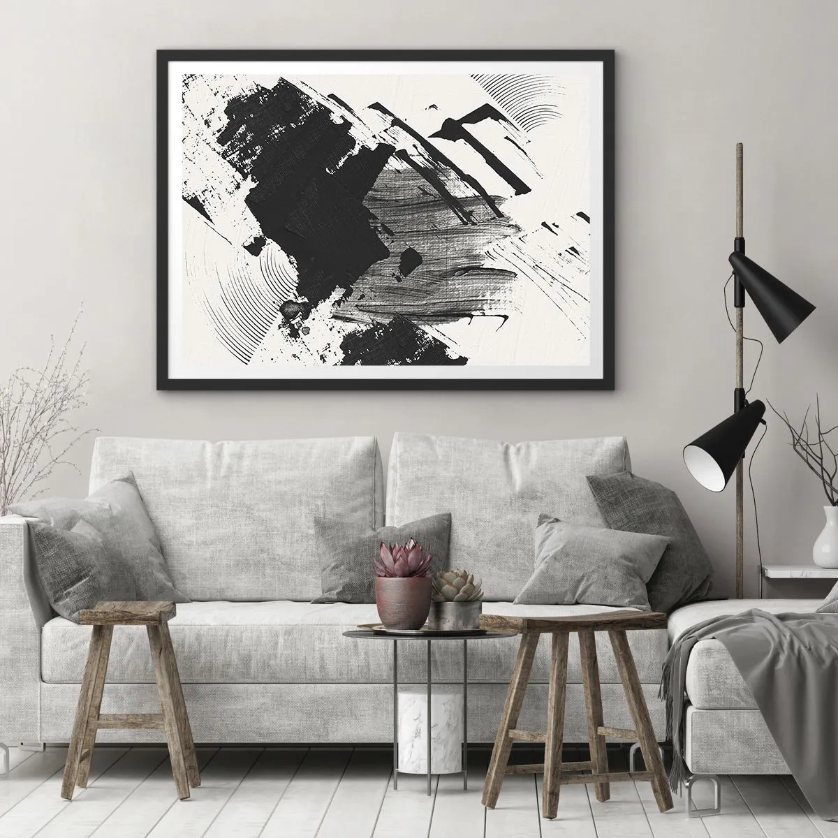 Affisch i svart ram - Abstraktion - uttrycket av svart - 50x40 cm