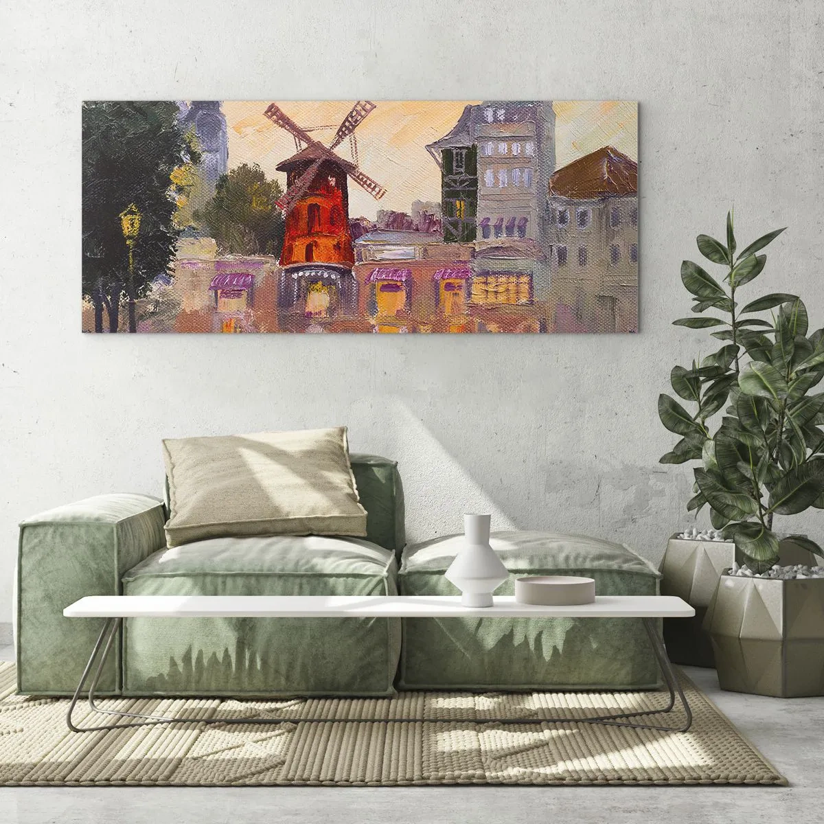 Glastavla - Bild på glas - Ikoner av Paris – Moulin Rouge - 100x40 cm