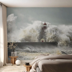 Fototapet Premium Sand - Havets ilska - Landskap, Fyr, Storm - 350x256 cm