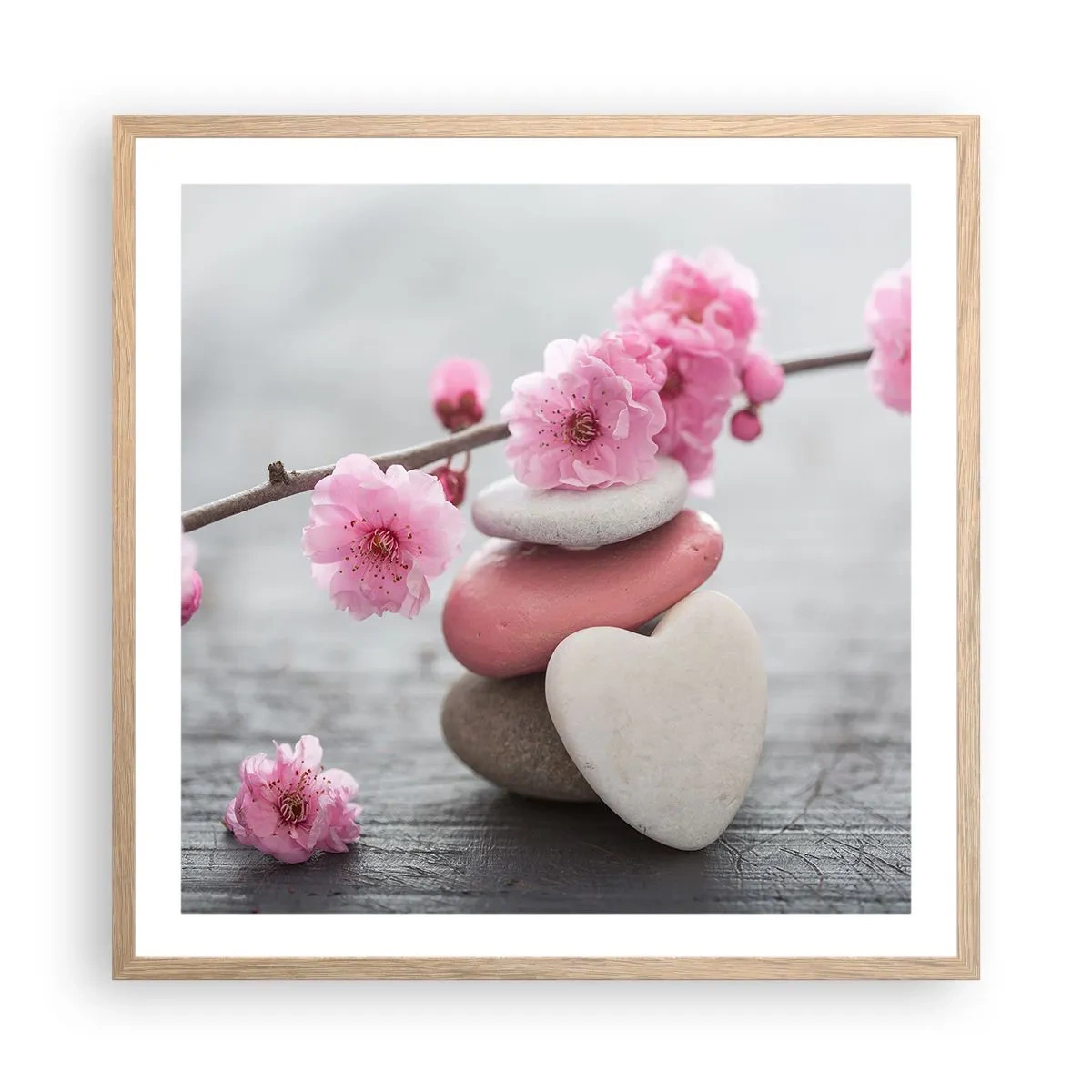 Affisch i ram av ljusek - Salighet med körsbärsblomma - 60x60 cm