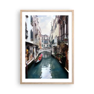 Affisch i ram av ljusek - Venedig-landskap med gondol och bro - 50x70 cm