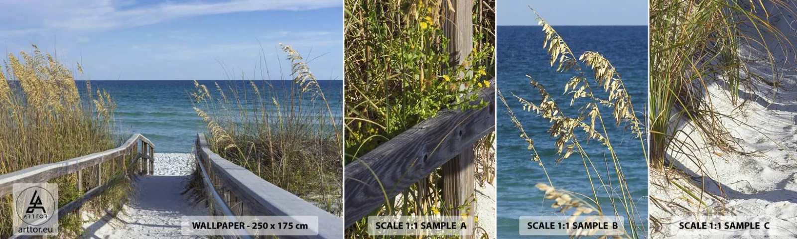 Provbit av självhäftande fototapet Deluxe Sticker - I solen, i vinden - Landskap, Havsdyn, Hav - 100x30 cm