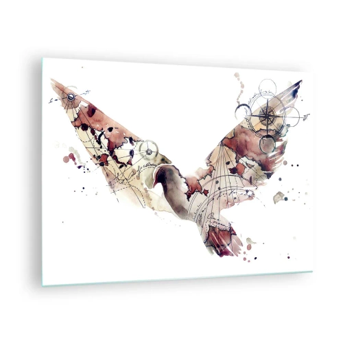 Glastavla - Bild på glas - Abstrakt konstnärlig stil vingar på en vit bakgrund - 70x50cm - Luftburen vandrare - Modern väggdekoration för vardagsrum och sovrum ARTTOR