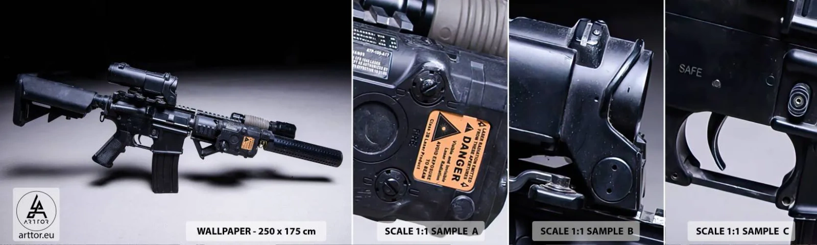 Provbit av självhäftande fototapet Deluxe Sticker - Mörk riddare - Militär, Gevär, Vapen - 100x30 cm