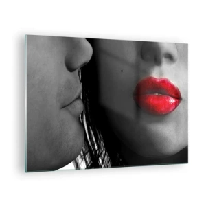 Glastavla - Bild på glas - Sensuella läppar i en kontrasterande bild - 70x50cm - Ansikte vid ansikte  - Modern väggdekoration för vardagsrum och sovrum ARTTOR