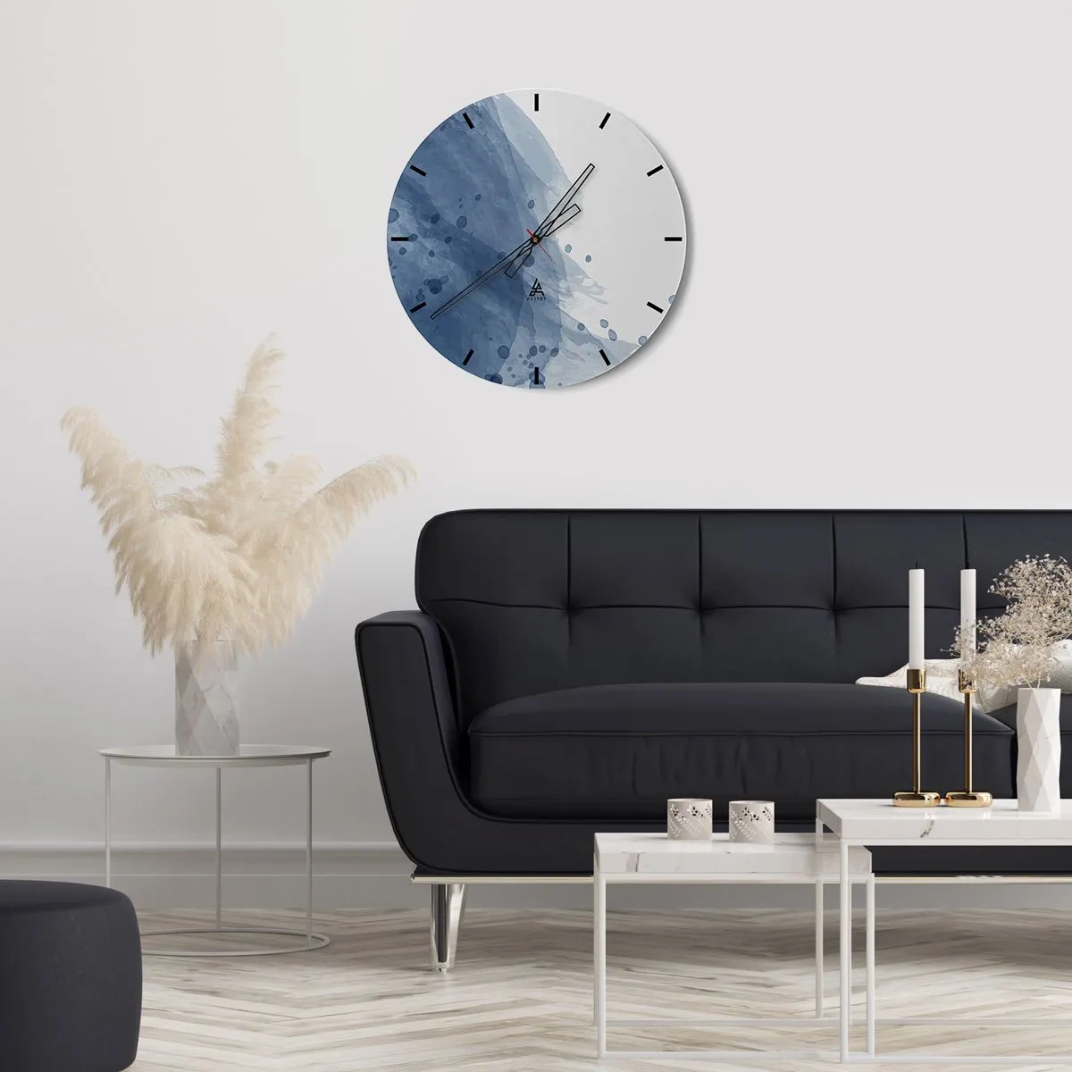 Väggklocka - Klocka på glas - Blå tyll - 30x30 cm