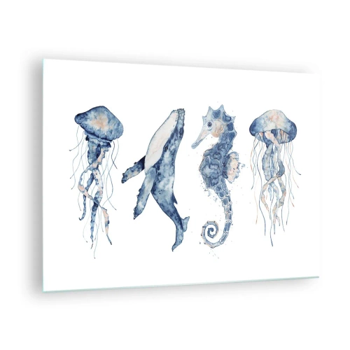 Glastavla - Bild på glas - Havsdjur i en delikat akvarellstil - 70x50cm - Havets under - Modern väggdekoration för vardagsrum och sovrum ARTTOR