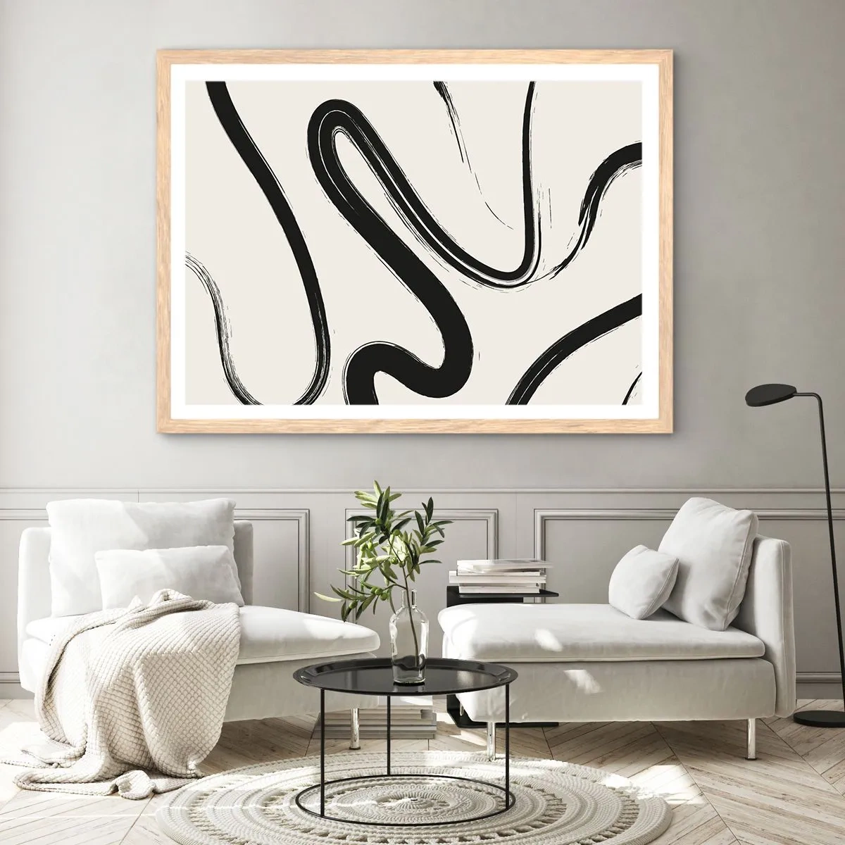 Affisch i ram av ljusek - Svart och vit elegans - 100x70 cm