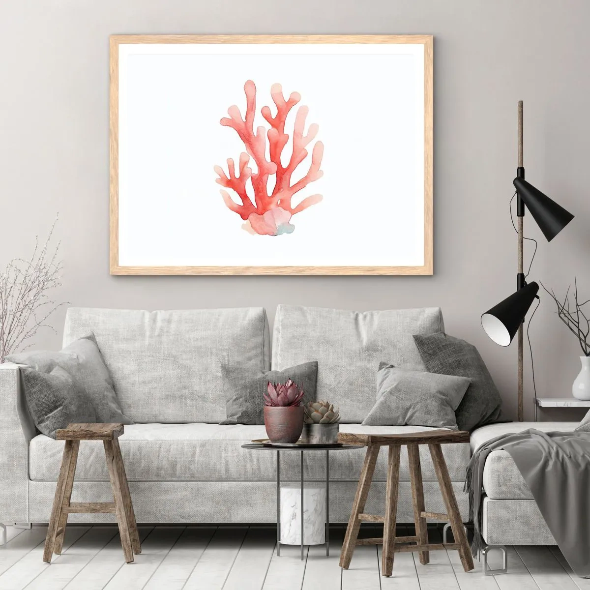 Affisch i ram av ljusek - Korallfärgad korall - 100x70 cm
