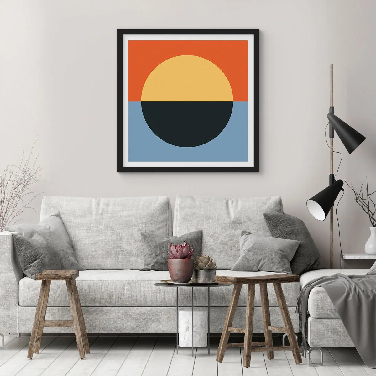Affisch i svart ram - Komposition av värme och kyla - 30x30 cm