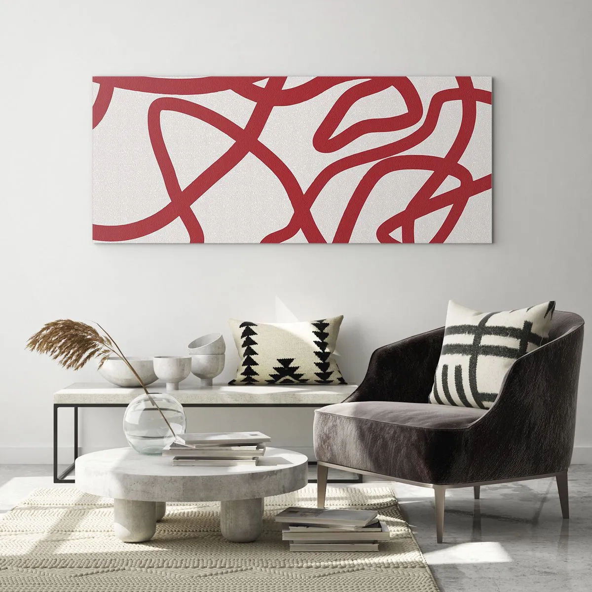 Glastavla - Bild på glas - Rött på vitt - 100x40 cm