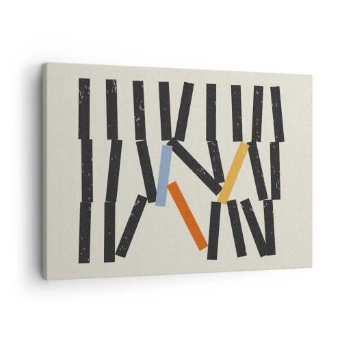 Canvastavla - Bild på duk - Abstrakt komposition med färgade och svarta rektanglar - 70x50cm - Domino - komposition - Modern väggdekoration för vardagsrum och sovrum ARTTOR
