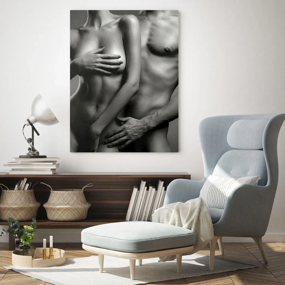 Glastavla - Bild på glas - Adam och Eva - 50x70 cm