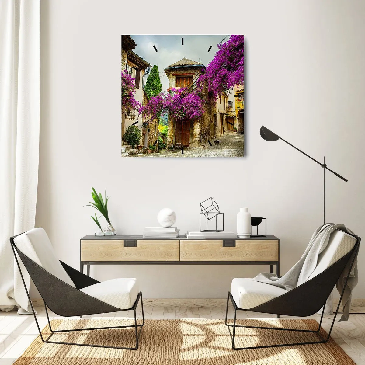 Väggklocka - Klocka på glas - Under blommig baldakin - 40x40 cm