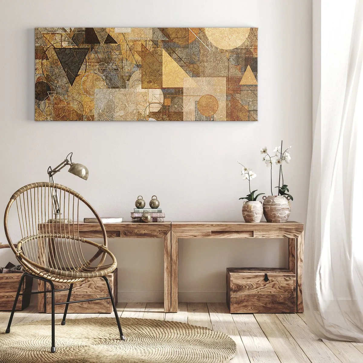 Canvastavla - Bild på duk - Kubistisk studie i brun - 100x40 cm