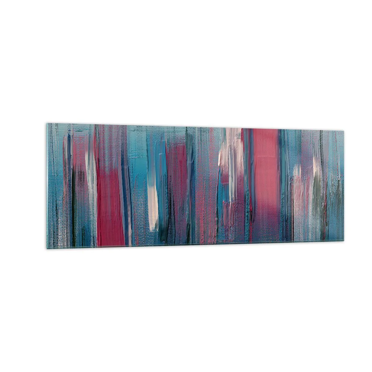 Glastavla - Bild på glas - Vertikal komposition i blått och rött - 140x50 cm