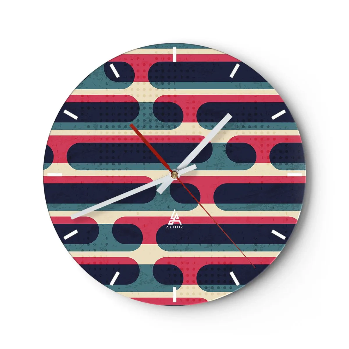 Väggklocka - Klocka på glas - Abstrakt retromönster med färgglada ränder - 30x30cm - In och framåt - Modern väggdekoration för vardagsrum, kök och sovrum ARTTOR