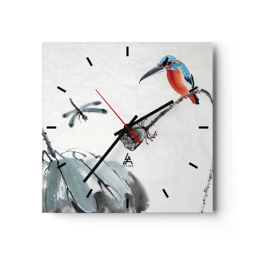 Väggklocka - Klocka på glas - Ängens liv - 30x30 cm