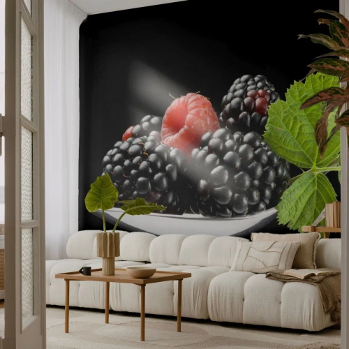 Självhäftande Fototapet Deluxe Sticker - Fräschhetens smak - Frukt, Björnbär, Hallon - 100x70 cm