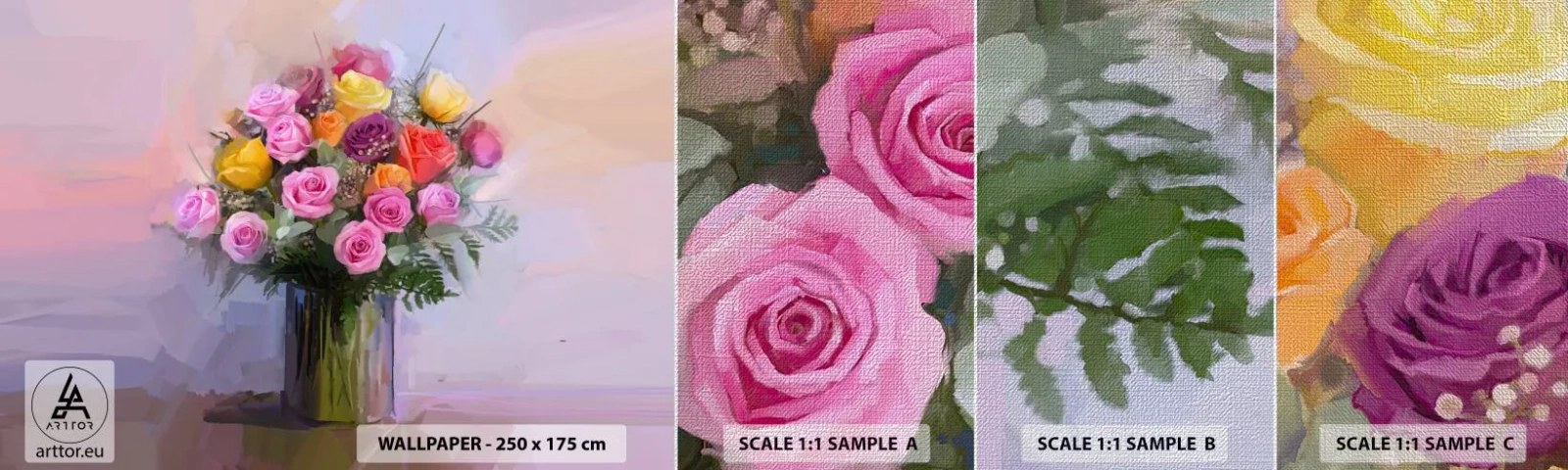 Provbit av fototapet Premium Canvas - Stoppad skönhet - Vas med blommor, Blombukett, Bit - 100x30 cm