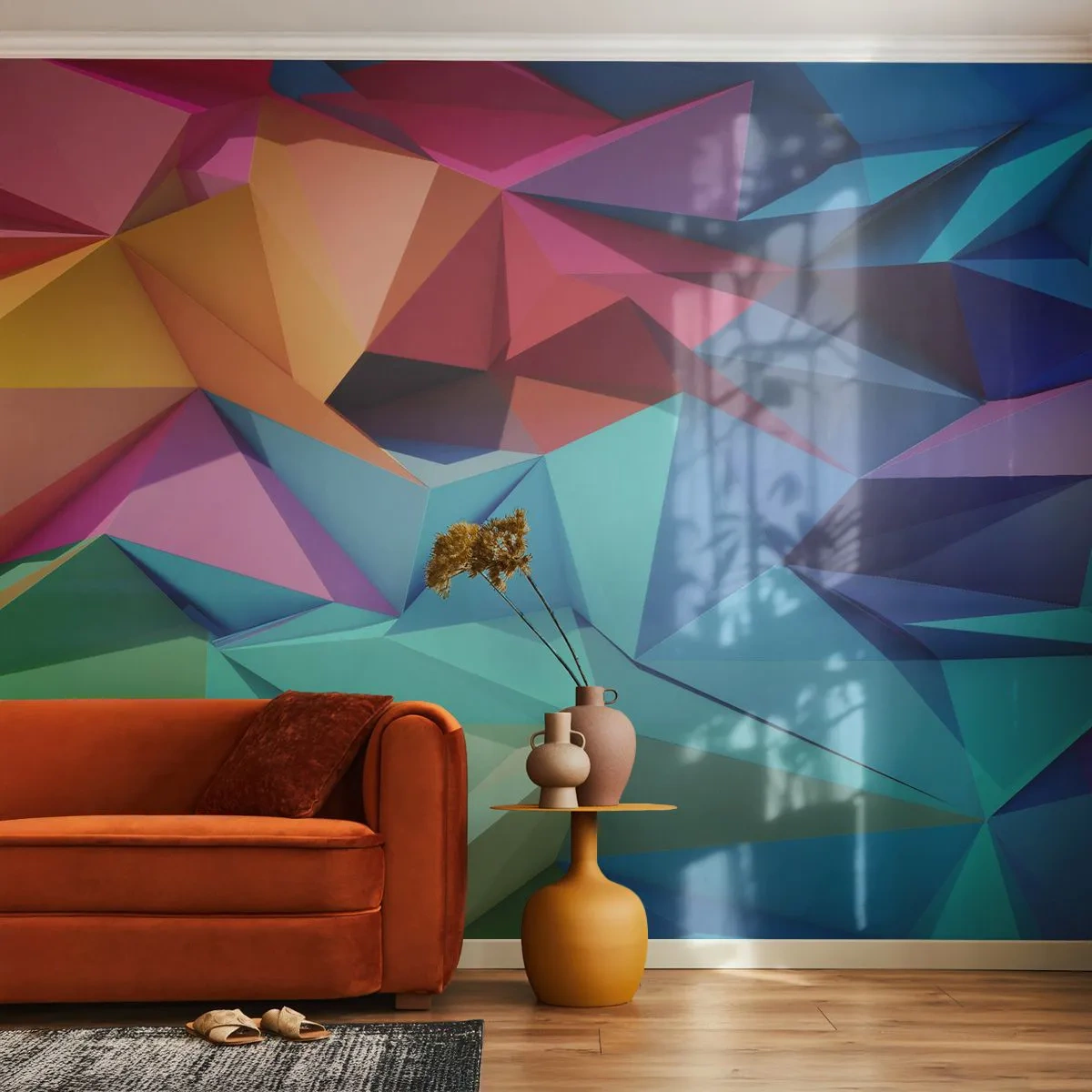 Fototapet Premium Sand - Regnbågsorigami - Abstraktion, 3D, Grafik - 100x70 cm