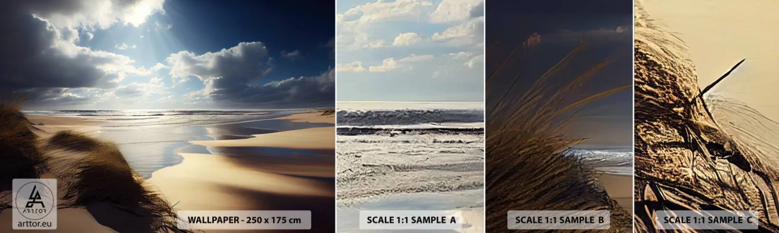 Provbit av självhäftande fototapet Deluxe Sticker - Strand, vild strand - Strand, Hav, Sanddyner - 100x30 cm
