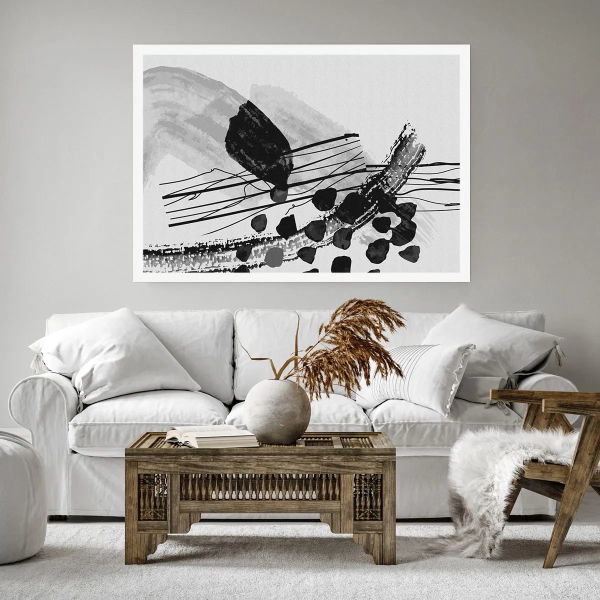 Affisch - Svartvit organisk abstraktion - 91x61 cm