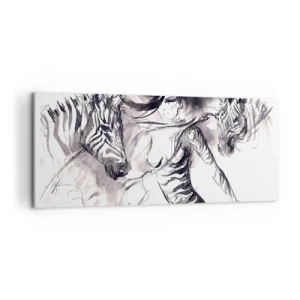 Canvastavla - Bild på duk - Dansar med zebror - 120x50 cm