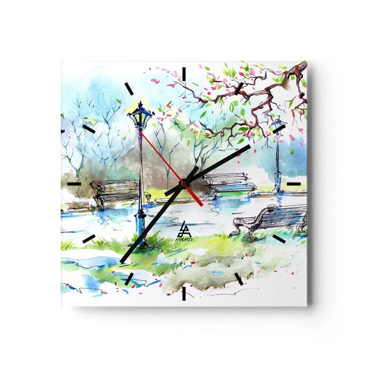 Väggklocka - Klocka på glas - Parktystnadens charm - 30x30 cm