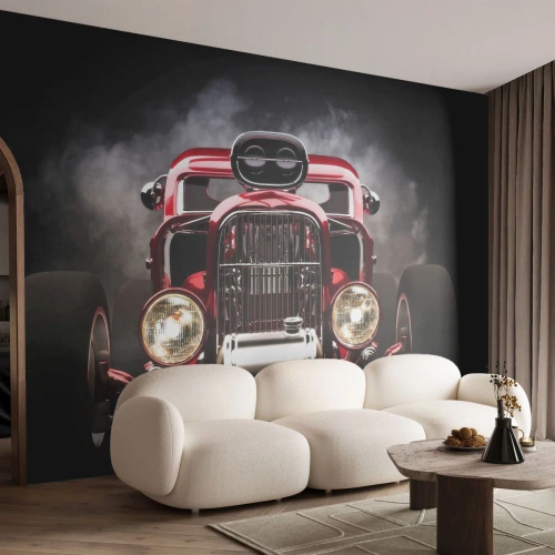 Fototapet Standard Eco - En klassisk hot rod i en mörk bakgrund med slående belysning. - 100x70cm - Snabb och våldsamt vacker - Modern väggdekoration för vardagsrum och sovrum ARTTOR