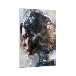 Glastavla - Bild på glas - Berättelse om en tjej med en stad i bakgrunden - 70x100 cm