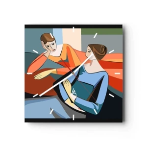 Väggklocka - Klocka på glas - Ett ögonblick av förtrolighet - 40x40 cm