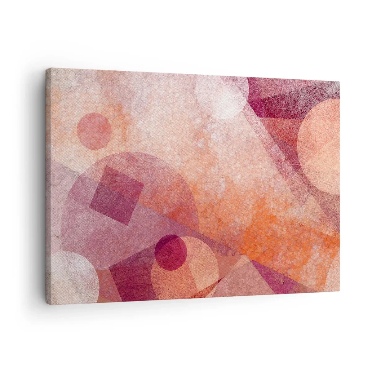 Canvastavla - Bild på duk - Abstrakta geometriska former i pastellfärgade rosa nyanser - 70x50cm - Geometriska omvandlingar i rosa - Modern väggdekoration för vardagsrum och sovrum ARTTOR