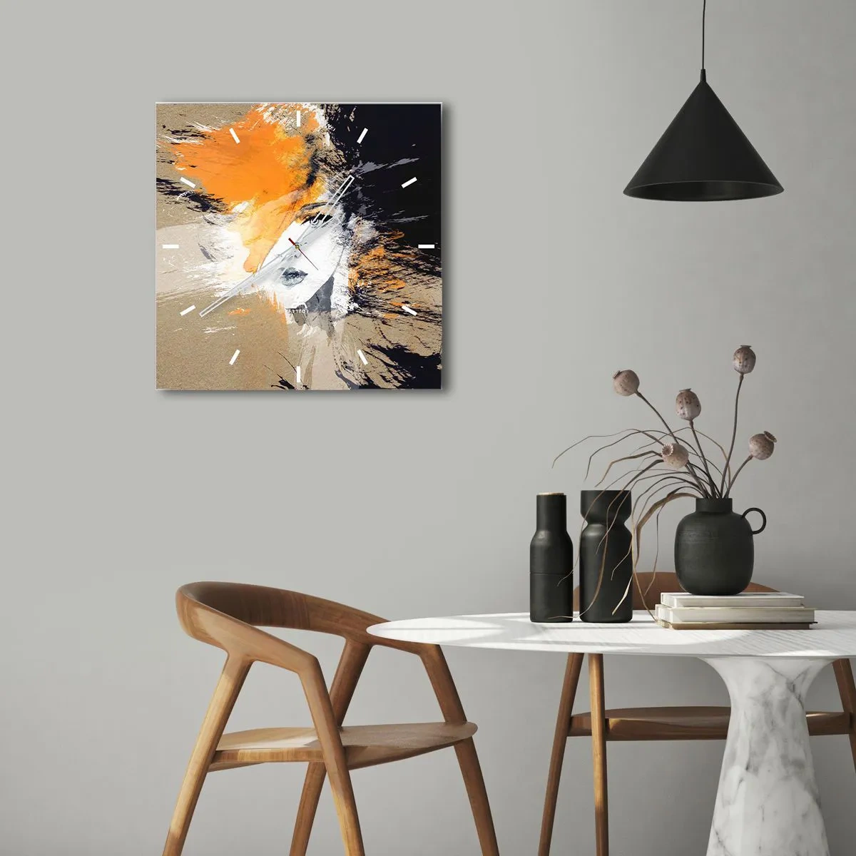 Väggklocka - Klocka på glas - Och så blir det ljus - 40x40 cm