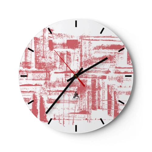 Väggklocka - Klocka på glas - Grafiska, abstrakta symboler och texturer i nyanser av beige och svart - 30x30cm - Röd stad - Modern väggdekoration för vardagsrum, kök och sovrum ARTTOR