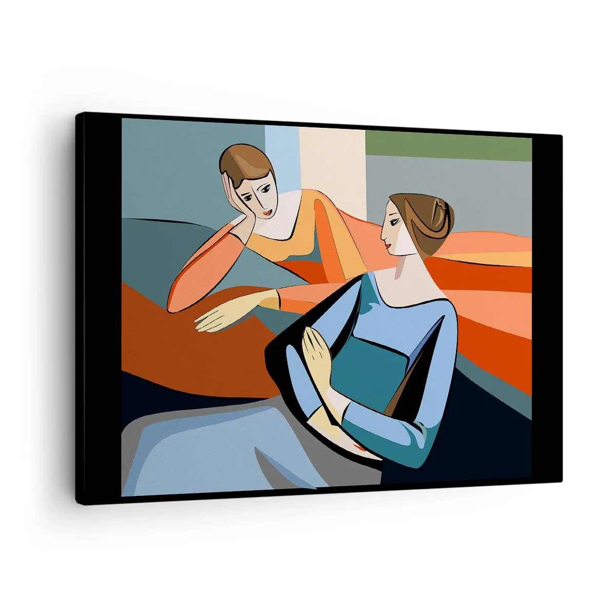 Canvastavla - Bild på duk - Abstrakt illustration av två kvinnor i kubistisk stil - 70x50cm - Ett ögonblick av förtrolighet - Modern väggdekoration för vardagsrum och sovrum ARTTOR