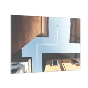 Glastavla - Bild på glas - Ett plan över staden sett från en gårdsplan mellan hyreshus - 70x50cm - Ovanför stadens labyrint - Modern väggdekoration för vardagsrum och sovrum ARTTOR