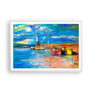 Affisch i vit ram - Eftermiddag i regnbågsviken - 100x70 cm