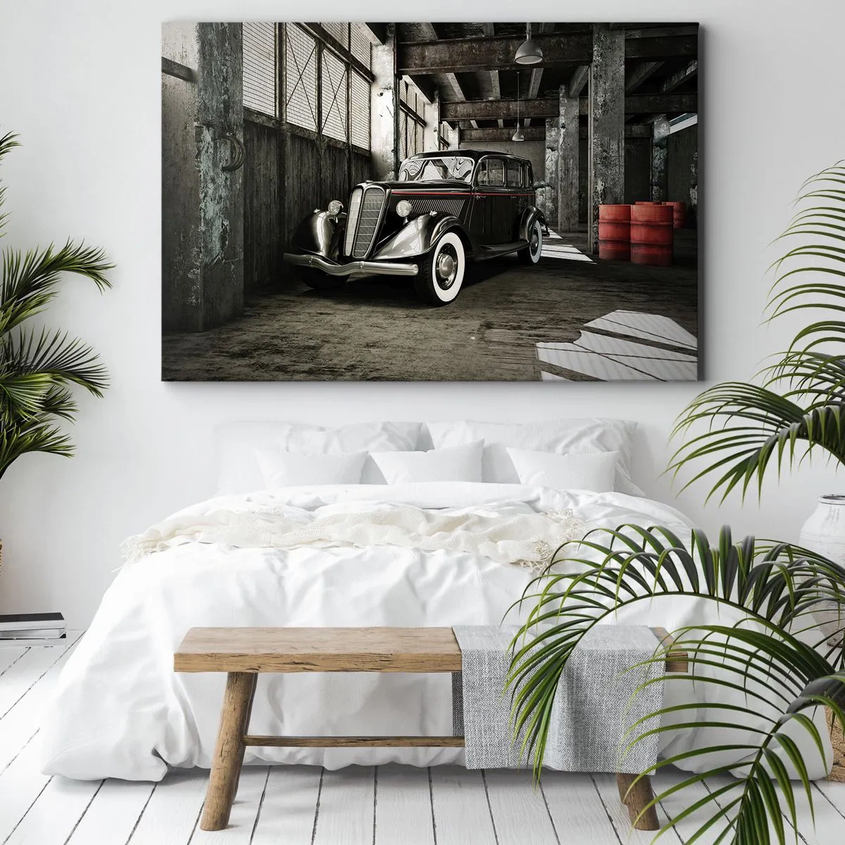 Canvastavla - Bild på duk - Snygg retrobil i ett rålager - 70x50cm - 30-talets tidlösa elegans. - Modern väggdekoration för vardagsrum och sovrum ARTTOR