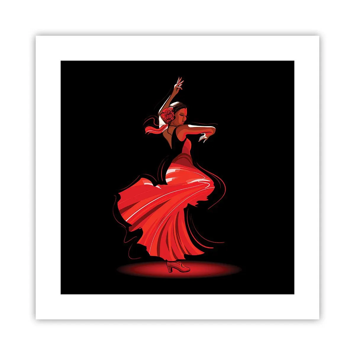 Affisch - Flamencos brinnande anda - 40x40 cm