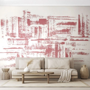 Självhäftande Fototapet Deluxe Sticker - Röd stad - Abstraktion, Grafik, Målning - 350x256 cm