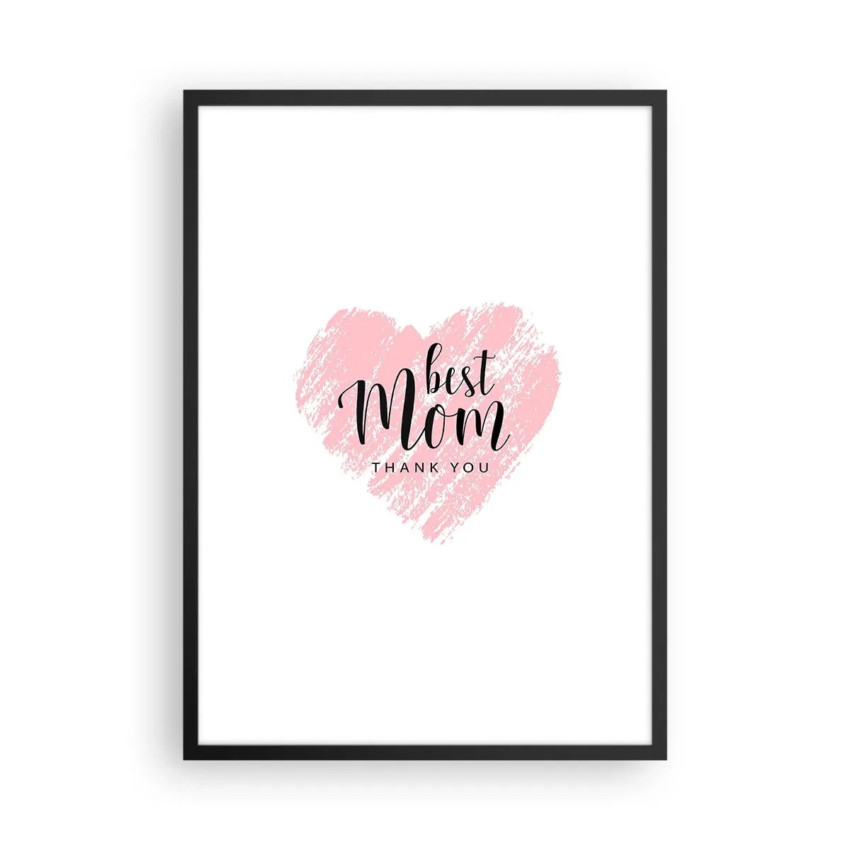 Affisch i svart ram - Rosa hjärta med text på vit bakgrund i minimalistisk stil - 50x70cm - Alltid rätt ögonblick - Modern väggdekoration för vardagsrum och sovrum ARTTOR