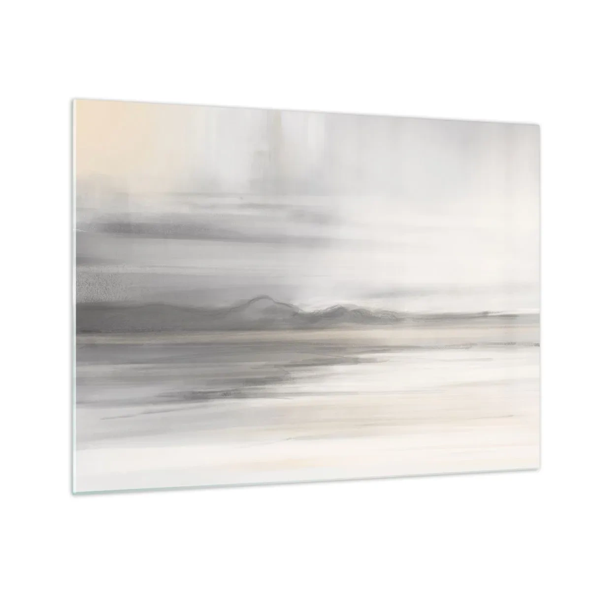 Glastavla - Bild på glas - Ett delikat, suddigt bergspanorama i pastellgrå toner - 70x50cm - En eftertänksam bakgrund - Modern väggdekoration för vardagsrum och sovrum ARTTOR